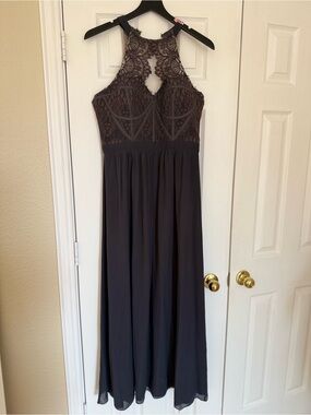 Lulu's Charcoal Lace Halter Maxi Dress